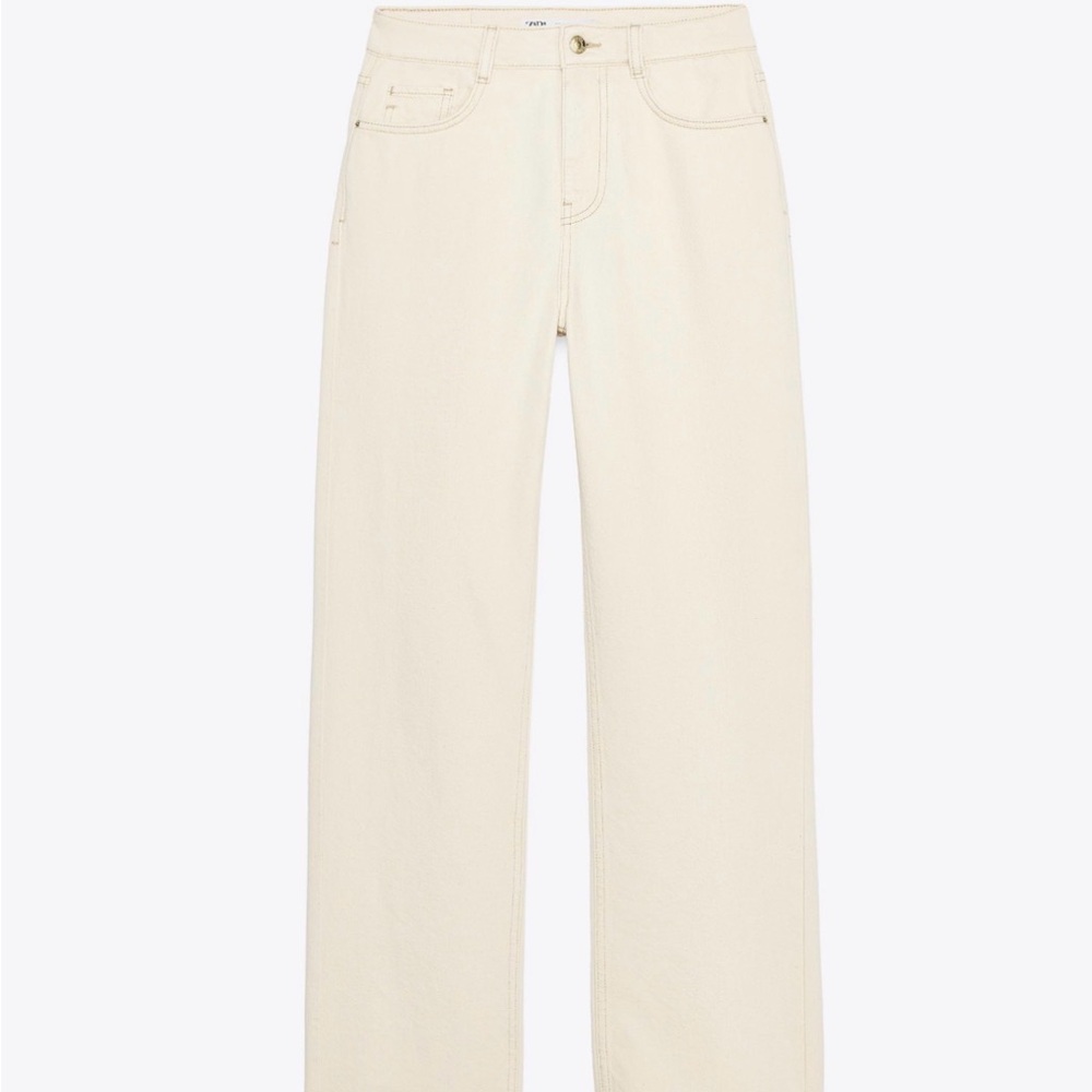 Zara NWT straight leg high rise Cream Jeans
